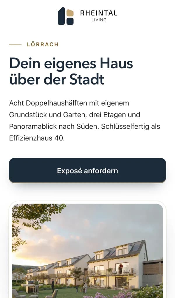 Landingpage Rheintal Living, Lörrach, Startbildschirm